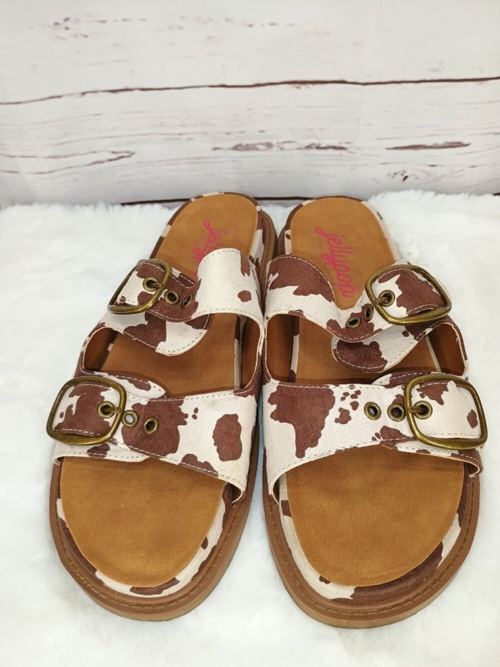 Jellypop Cow Print Double Buckle Sandals Womens 11M Casual Slip-On Shoes Textile